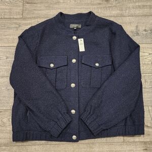 Talbots Women's Tweed Bomber Jacket Size 1X Indigo Blue NWT